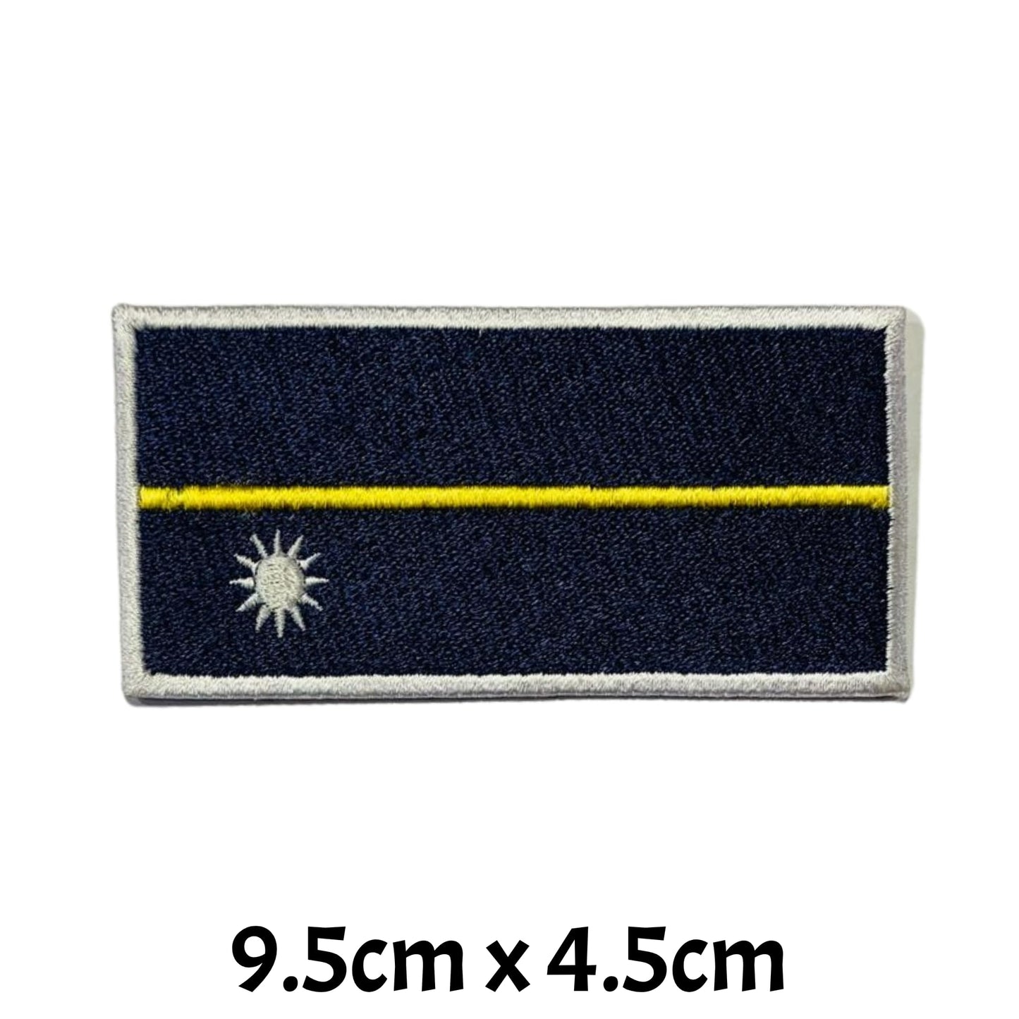 Nauru Flag Embroidered Patch Set, Iron-On or Sew-On Applique Badges, Rectangle Shield Round Heart Shapes, for Jackets, Backpacks, Hats, Uniforms and Various Sizes