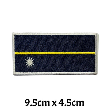 Nauru Flag Embroidered Patch Set, Iron-On or Sew-On Applique Badges, Rectangle Shield Round Heart Shapes, for Jackets, Backpacks, Hats, Uniforms and Various Sizes