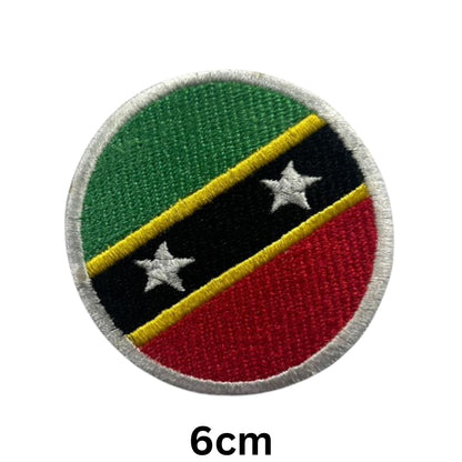 Saint Kitts and Nevis Flag Embroidered Patch Set, Iron-On or Sew-On Applique Badges, Rectangle Shield Round Heart Shapes, for Jackets, Backpacks, Hats, Uniforms and Various Sizes
