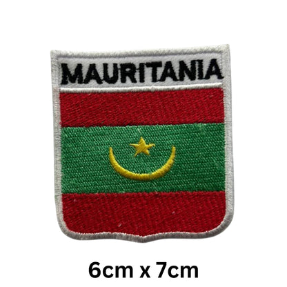 Mauritania Flag Embroidered Patch Set, Iron-On or Sew-On Applique Badges, Rectangle Shield Round Heart Shapes, for Jackets, Backpacks, Hats, Uniforms and Various Sizes