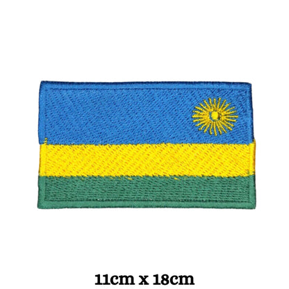 Rwanda Flag Embroidered Patch Set, Iron-On or Sew-On Applique Badges, Rectangle Shield Round Heart Shapes, for Jackets, Backpacks, Hats, Uniforms and Various Sizes
