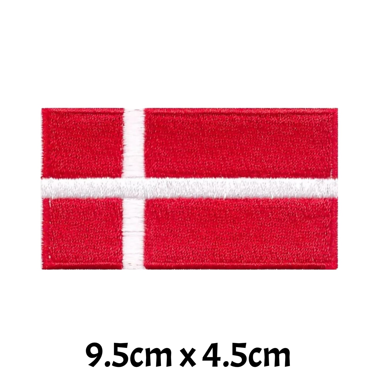 BeBuz Denmark Flag Embroidered Patches, Iron-On/Sew-On Applique, Shield, Round, Heart and Rectangle Flag Badges for Jackets, Bags, Uniforms, Various Sizes