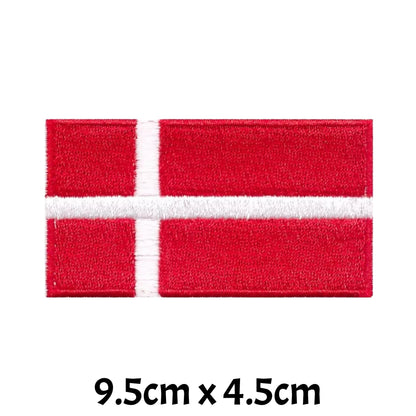 BeBuz Denmark Flag Embroidered Patches, Iron-On/Sew-On Applique, Shield, Round, Heart and Rectangle Flag Badges for Jackets, Bags, Uniforms, Various Sizes
