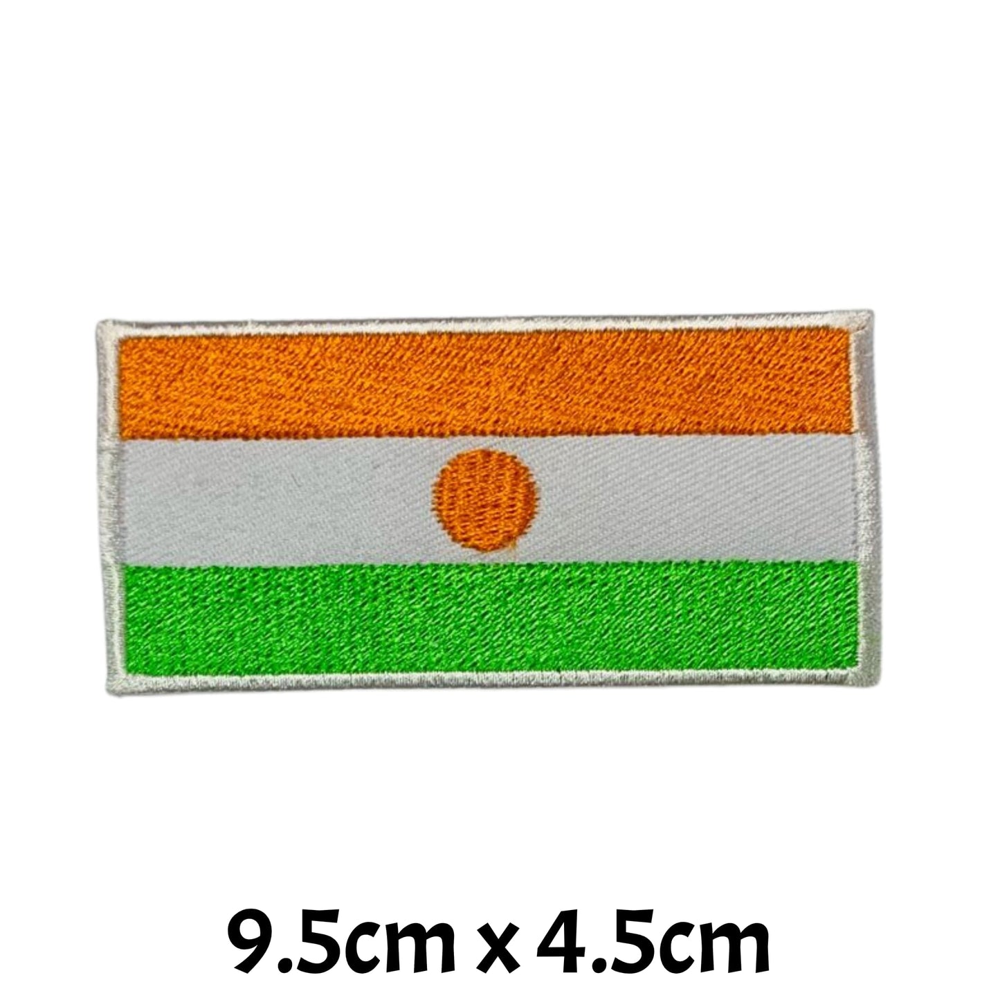 Niger Flag Embroidered Patch Set, Iron-On or Sew-On Applique Badges, Rectangle Shield Round Heart Shapes, for Jackets, Backpacks, Hats, Uniforms and Various Sizes