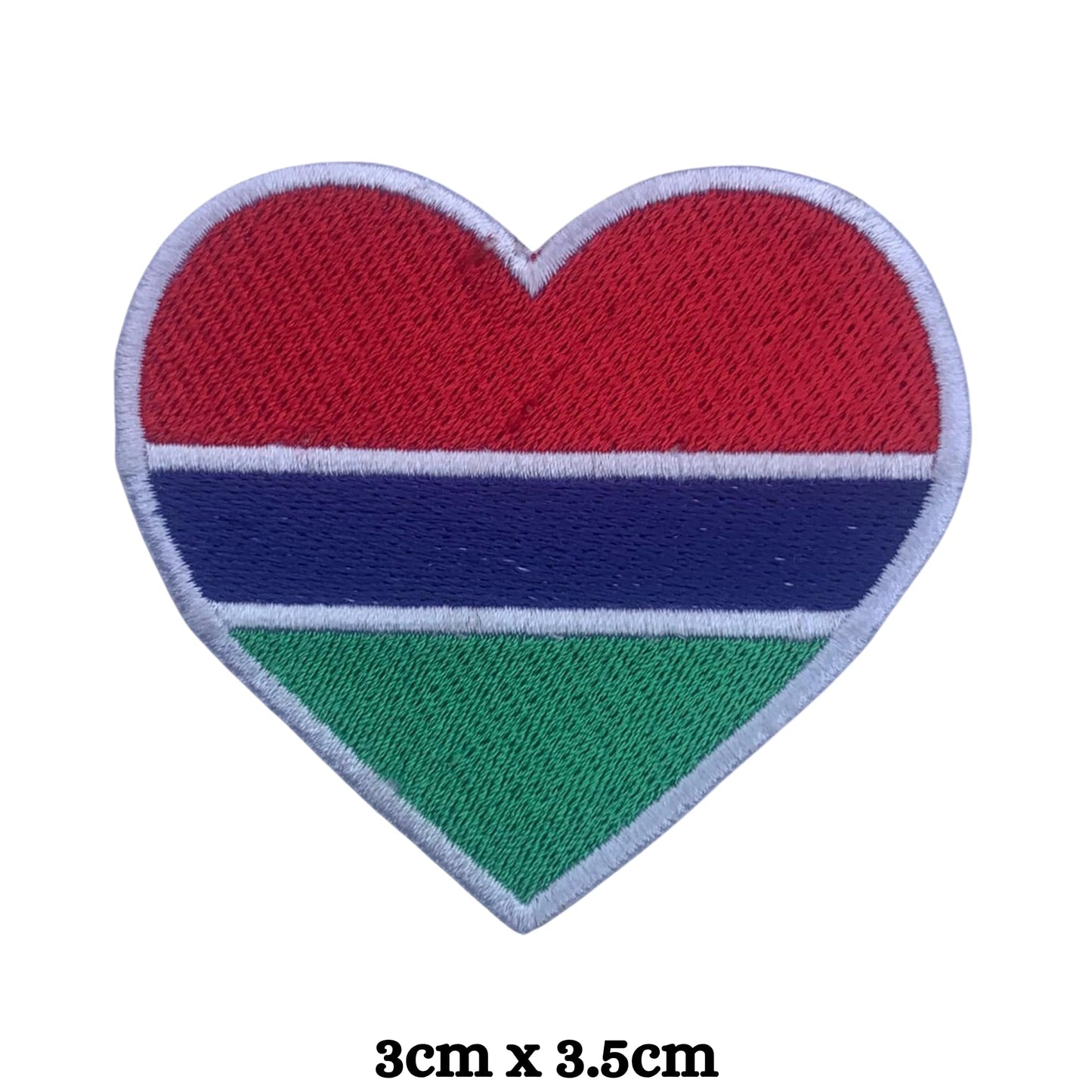 Gambia Flag Embroidered Patch Set, Iron-On or Sew-On Applique Badges, Rectangle Shield Round Heart Shapes, for Jackets, Backpacks, Hats, Uniforms and Various Sizes