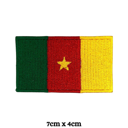 Cameroon Flag Embroidered Patch Set, Iron-On or Sew-On Applique Badges, Rectangle Shield Round Heart Shapes, for Jackets, Backpacks, Hats, Uniforms and Various Sizes