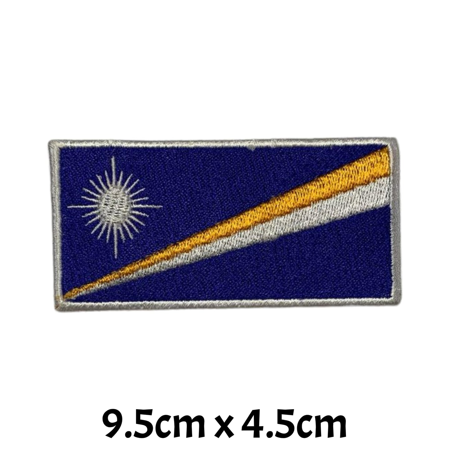 Marshall Islands Flag Embroidered Patch Set, Iron-On or Sew-On Applique Badges, Rectangle Shield Round Heart Shapes, for Jackets, Backpacks, Hats, Uniforms and Various Sizes