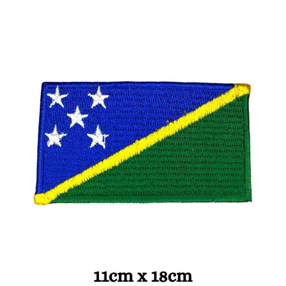 Solomon Islands Flag Embroidered Patch Set, Iron-On or Sew-On Applique Badges, Rectangle Shield Round Heart Shapes, for Jackets, Backpacks, Hats, Uniforms and Various Sizes