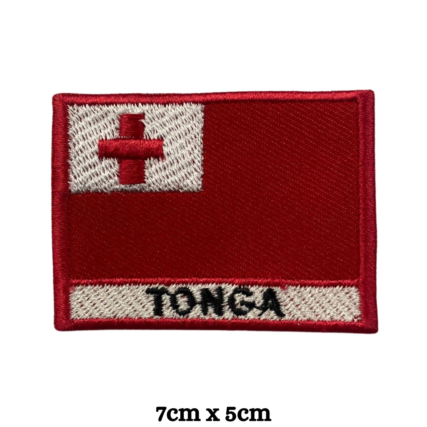 Tonga Flag Embroidered Patch Set, Iron-On or Sew-On Applique Badges, Rectangle Shield Round Heart Shapes, for Jackets, Backpacks, Hats, Uniforms and Various Sizes