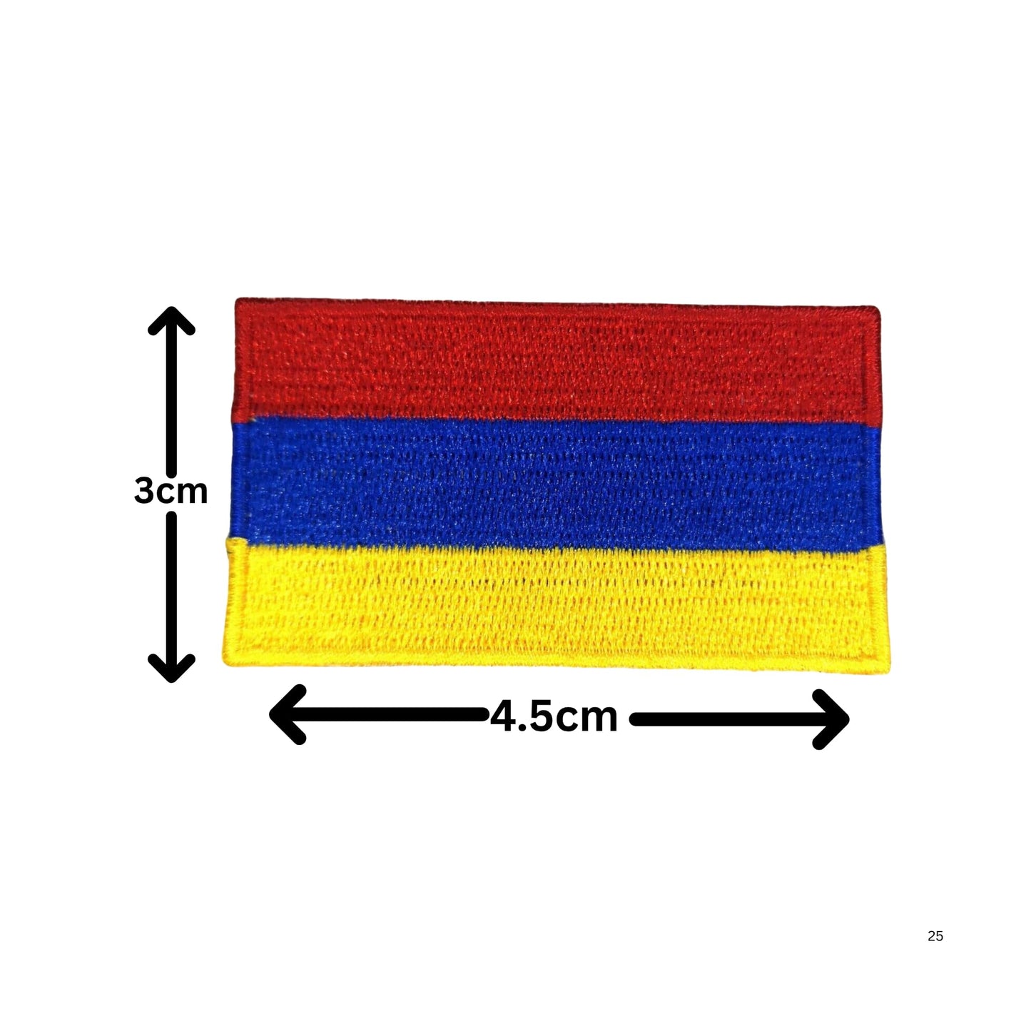 Armenia Flag Embroidered Patches, Iron-On/Sew-On Applique, Shield, Round, Heart and Rectangle Flag Badges for Jackets, Bags, Uniforms, Various Sizes