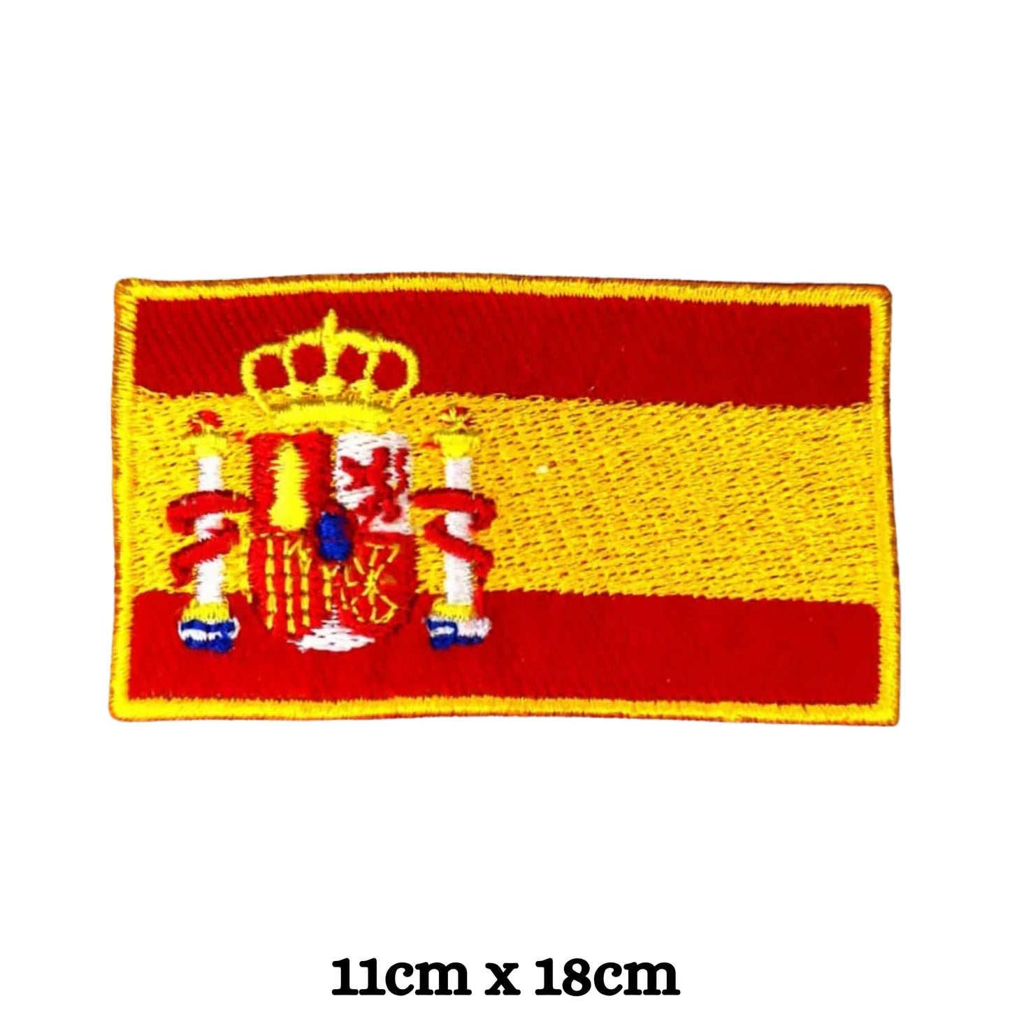 BeBuz Spain Flag Embroidered Patches, Iron-On/Sew-On Applique, Shield, Round, Heart and Rectangle Flag Badges for Jackets, Bags, Uniforms, Various Sizes