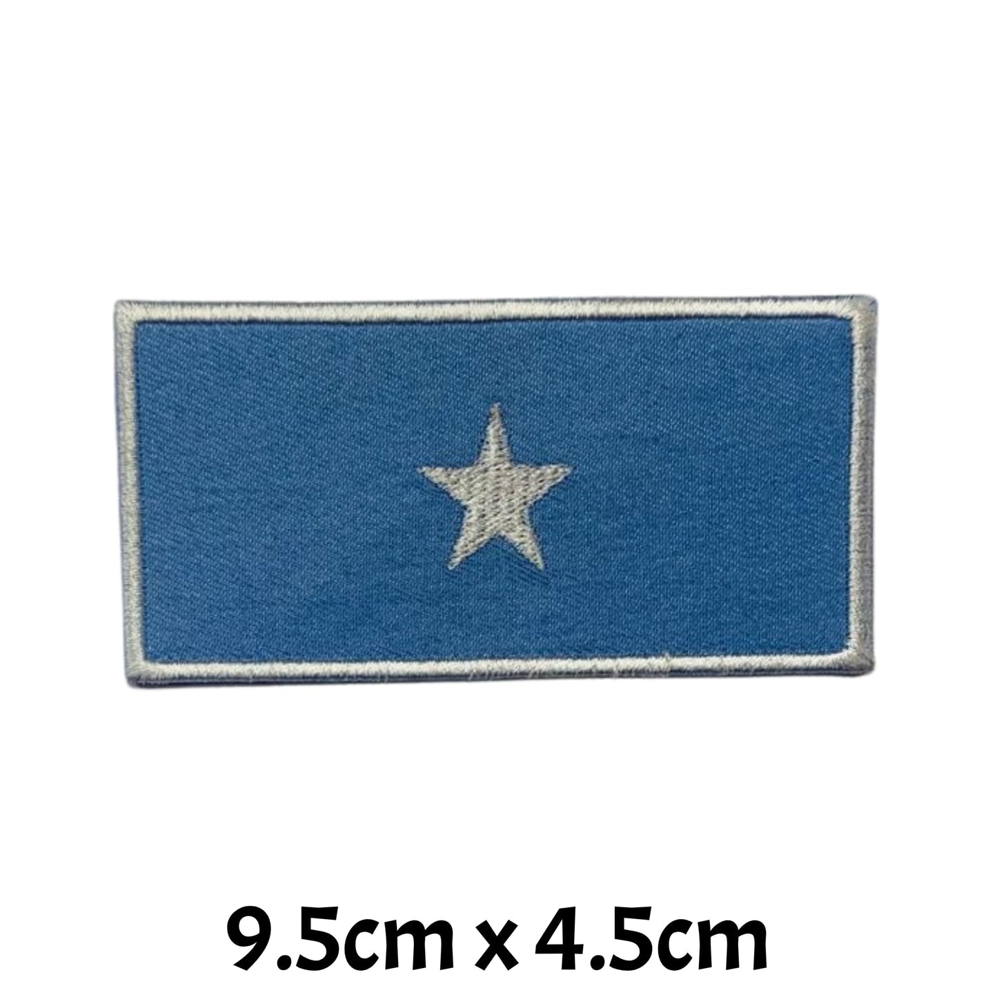 Somalia Flag Embroidered Patch Set, Iron-On or Sew-On Applique Badges, Rectangle Shield Round Heart Shapes, for Jackets, Backpacks, Hats, Uniforms and Various Sizes