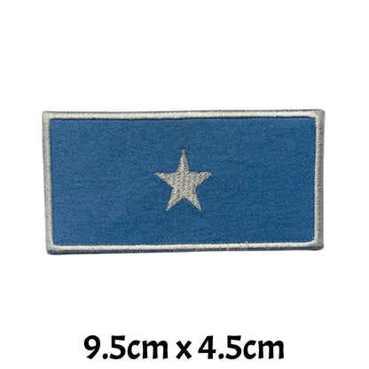 Somalia Flag Embroidered Patch Set, Iron-On or Sew-On Applique Badges, Rectangle Shield Round Heart Shapes, for Jackets, Backpacks, Hats, Uniforms and Various Sizes