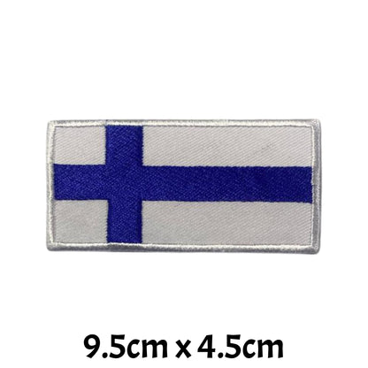 Finland Flag Embroidered Patch Set, Iron-On or Sew-On Applique Badges, Rectangle Shield Round Heart Shapes, for Jackets, Backpacks, Hats, Uniforms and Various Sizes