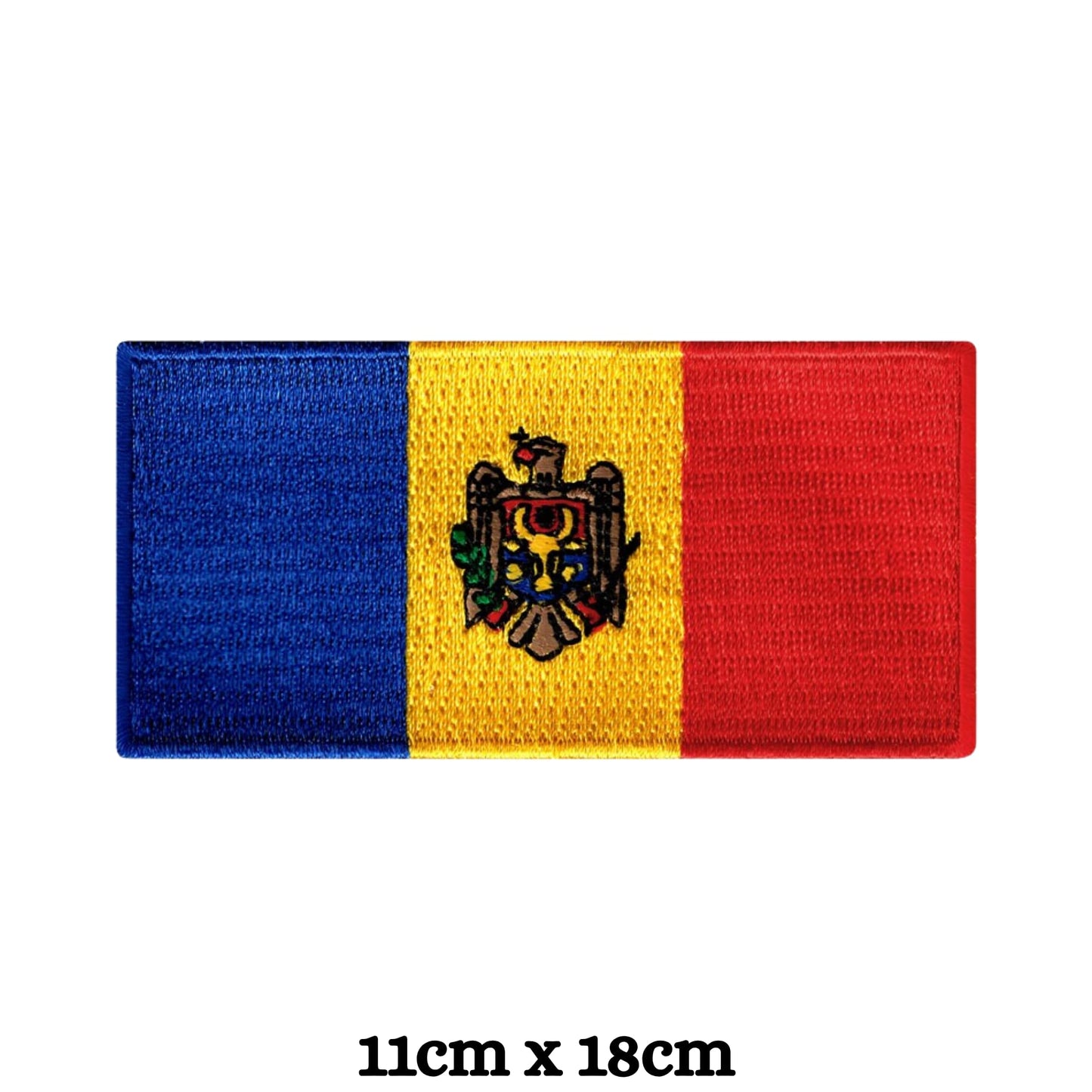Moldova Flag Embroidered Patch Set, Iron-On or Sew-On Applique Badges, Rectangle Shield Round Heart Shapes, for Jackets, Backpacks, Hats, Uniforms and Various Sizes