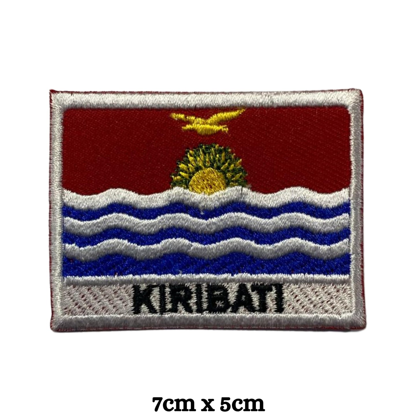 Kiribati Flag Embroidered Patch Set, Iron-On or Sew-On Applique Badges, Rectangle Shield Round Heart Shapes, for Jackets, Backpacks, Hats, Uniforms and Various Sizes