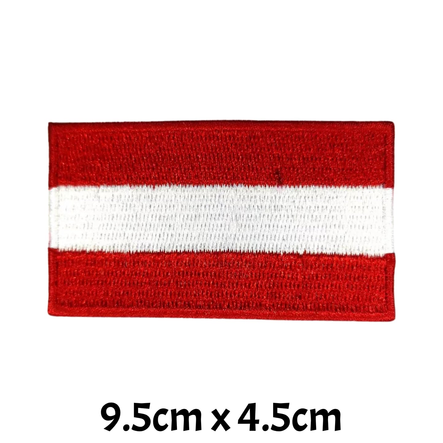 Austria Flag Embroidered Patches, Iron-On/Sew-On Applique, Shield, Round, Heart and Rectangle Flag Badges for Jackets, Bags, Uniforms, Various Sizes