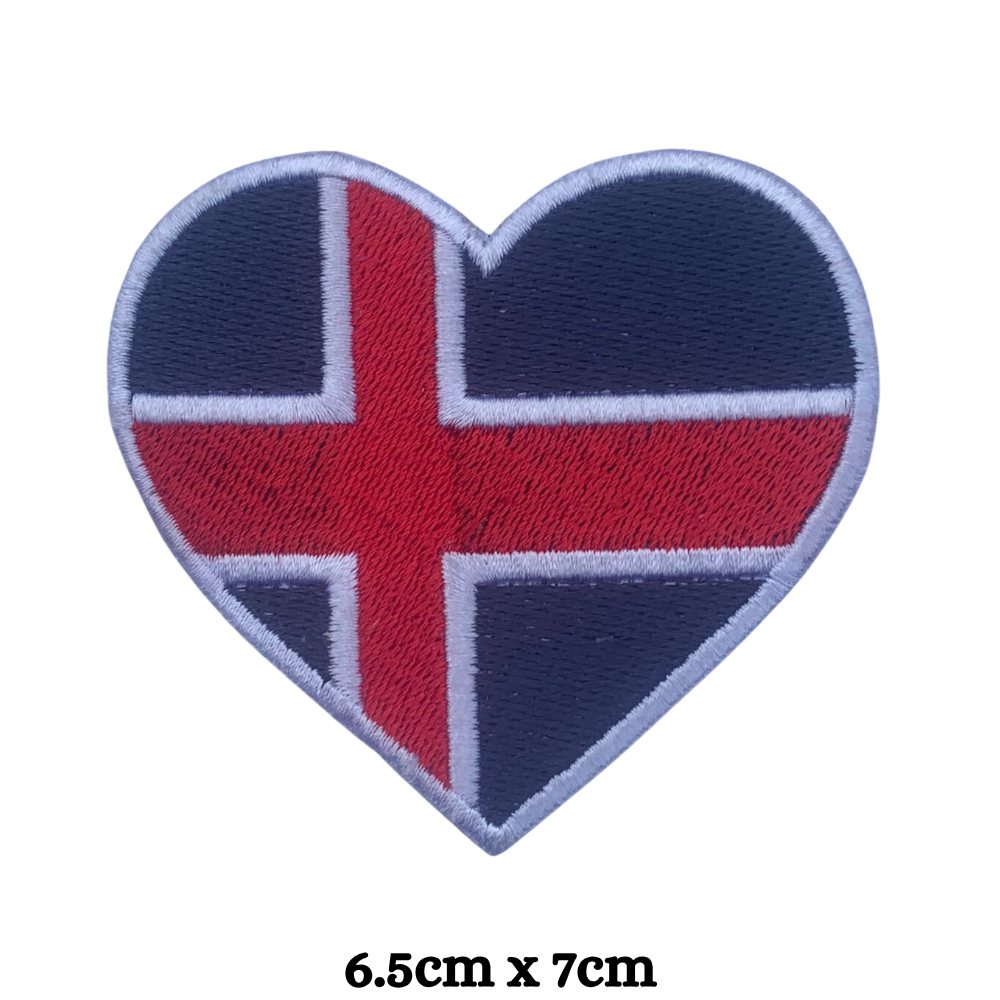 Country Heart Flag Patch – Embroidered Iron On / Sew On Heart Shaped National Flag Badge | All Countries Available | Jackets, Bags, Hats – Gift for Heritage, Travel & Flag Lovers (A-J)