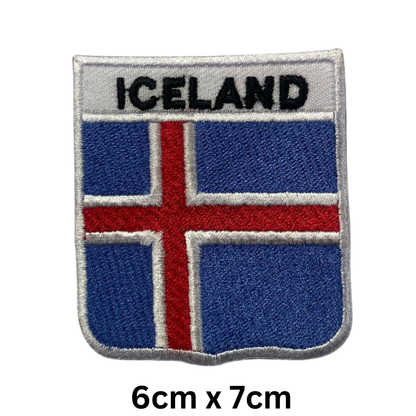 Shield Flag with Name Patch – Embroidered Iron On / Sew On Shield Shaped National Flag Badge with Country Name | All Countries | Badge for Jacket, Biker Vest, Backpack, Uniform (A-J)