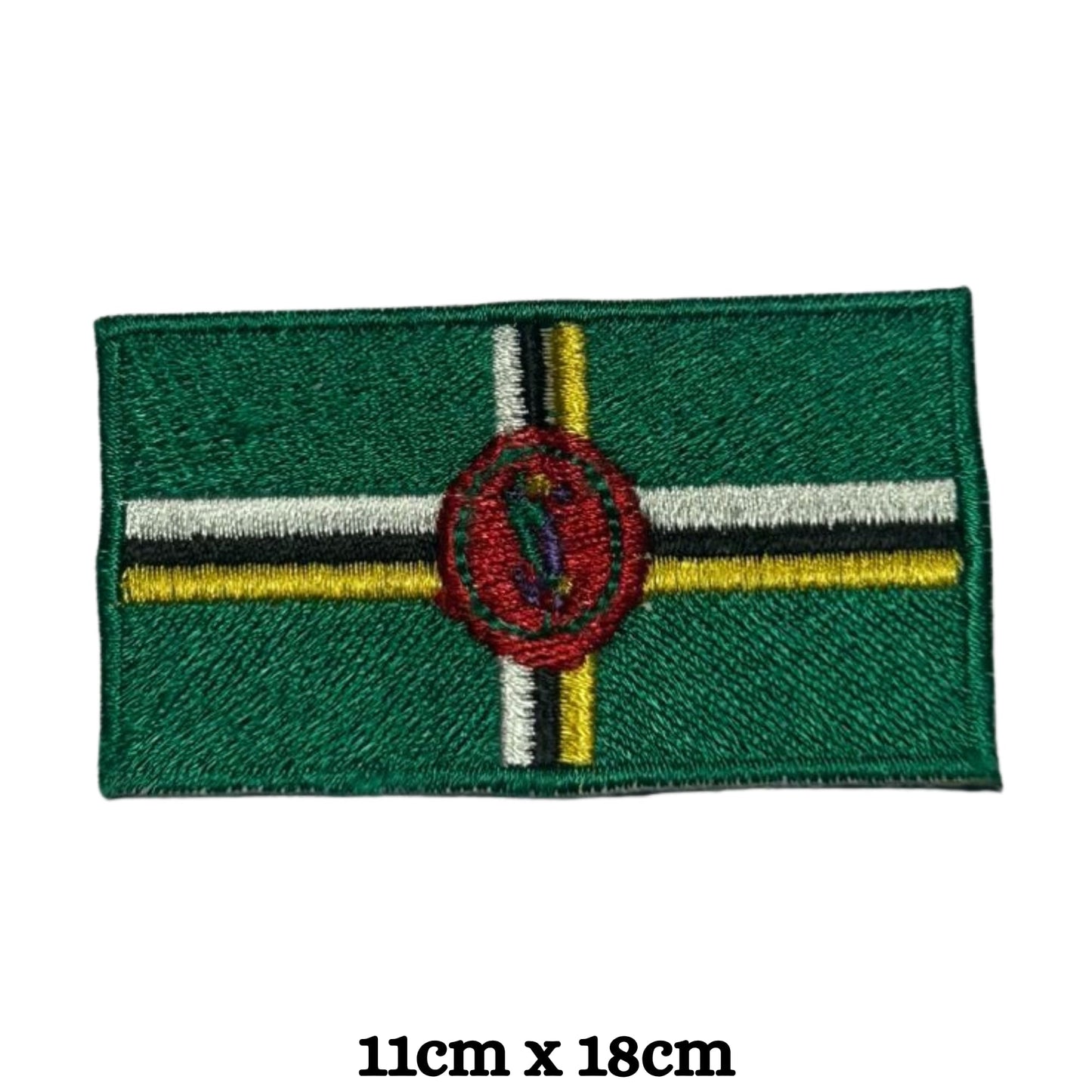 Dominica Flag Embroidered Patch Set, Iron-On or Sew-On Applique Badges, Rectangle Shield Round Heart Shapes, for Jackets, Backpacks, Hats, Uniforms and Various Sizes