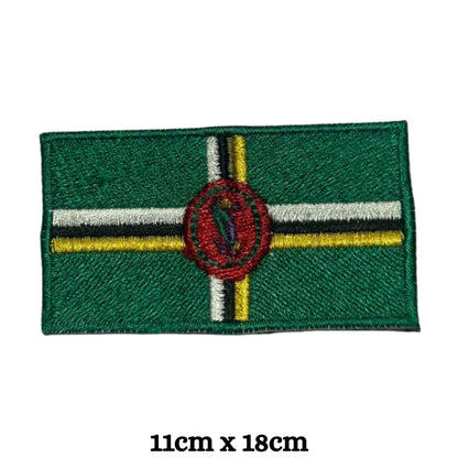 Dominica Flag Embroidered Patch Set, Iron-On or Sew-On Applique Badges, Rectangle Shield Round Heart Shapes, for Jackets, Backpacks, Hats, Uniforms and Various Sizes