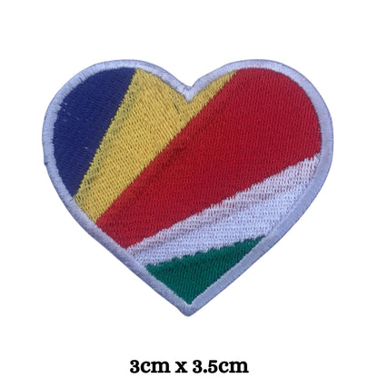 Seychelles Flag Embroidered Patch Set, Iron-On or Sew-On Applique Badges, Rectangle Shield Round Heart Shapes, for Jackets, Backpacks, Hats, Uniforms and Various Sizes
