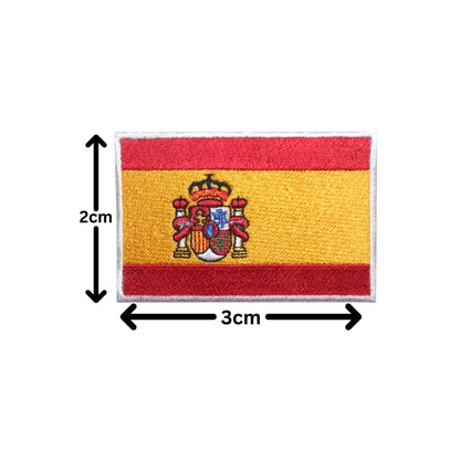 BeBuz Spain Flag Embroidered Patches, Iron-On/Sew-On Applique, Shield, Round, Heart and Rectangle Flag Badges for Jackets, Bags, Uniforms, Various Sizes