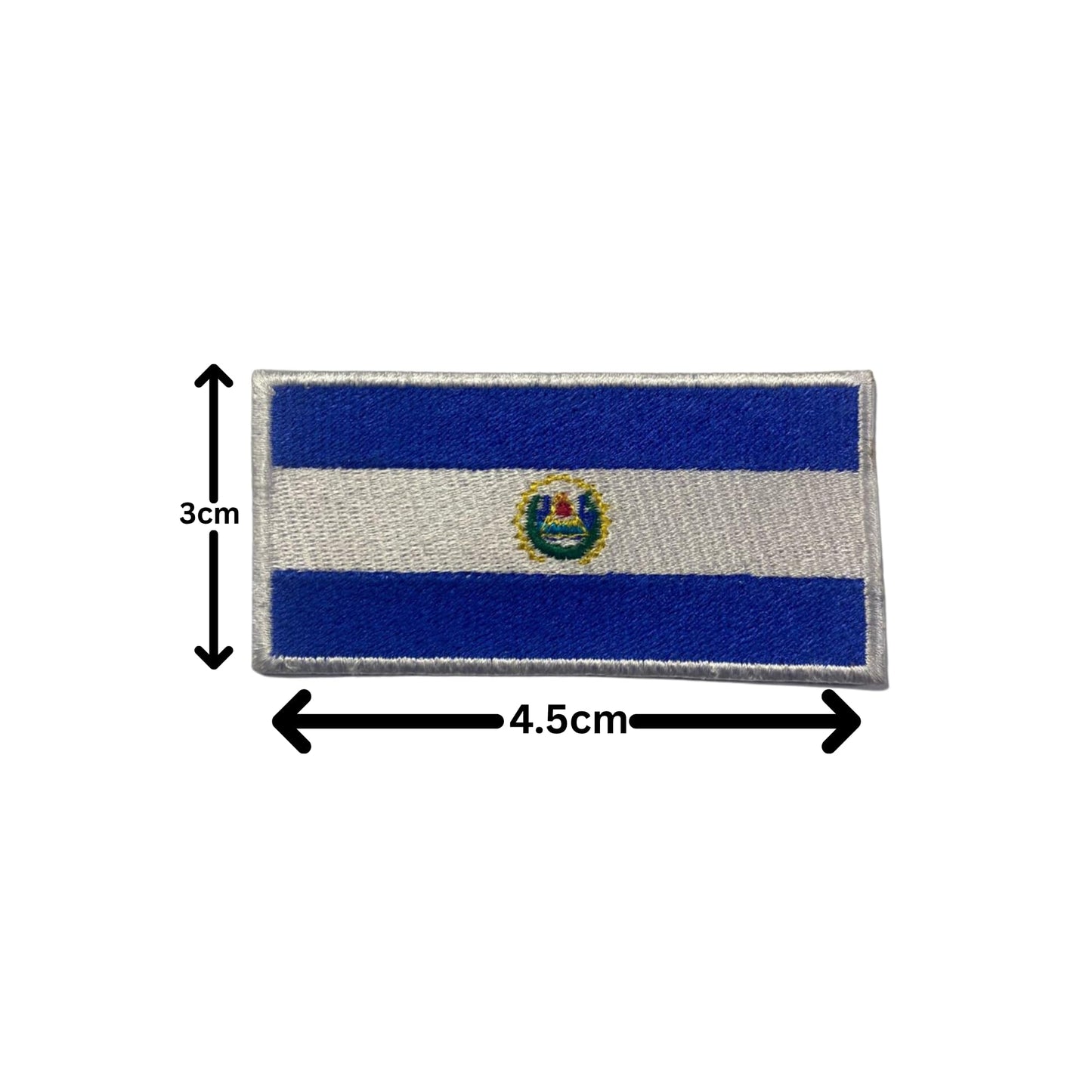 El Salvador Flag Embroidered Patch Set, Iron-On or Sew-On Applique Badges, Rectangle Shield Round Heart Shapes, for Jackets, Backpacks, Hats, Uniforms and Various Sizes