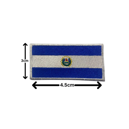 El Salvador Flag Embroidered Patch Set, Iron-On or Sew-On Applique Badges, Rectangle Shield Round Heart Shapes, for Jackets, Backpacks, Hats, Uniforms and Various Sizes
