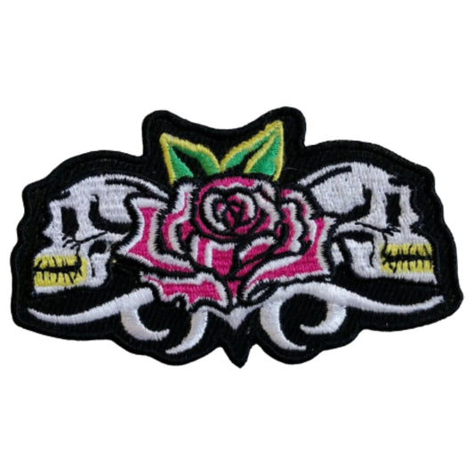 Two Skulls with Flowers Embroidery Iron-On Patches for Clothing Sew-On Applique for DIY Crafts Denim Jackets Jeans Backpacks