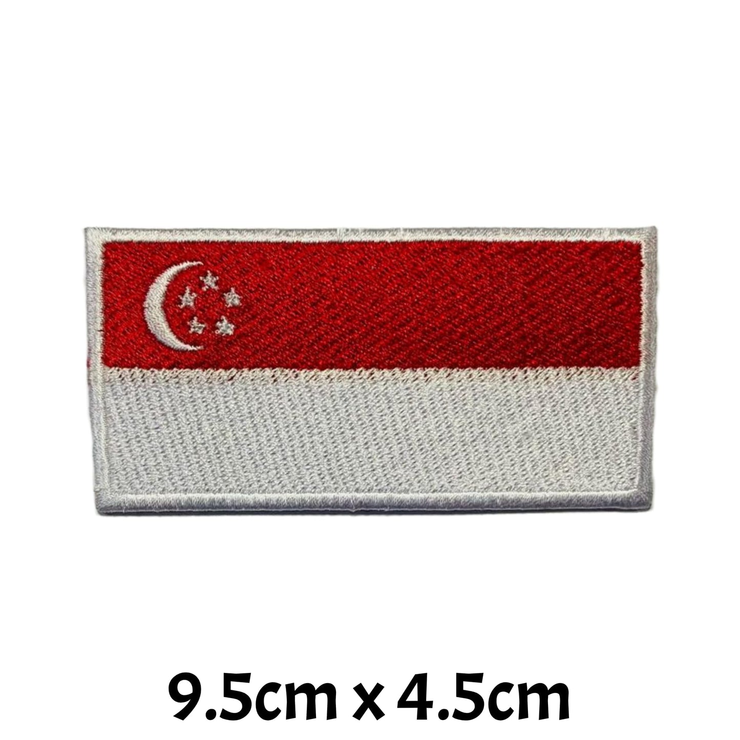 Singapore Flag Embroidered Patch Set, Iron-On or Sew-On Applique Badges, Rectangle Shield Round Heart Shapes, for Jackets, Backpacks, Hats, Uniforms and Various Sizes