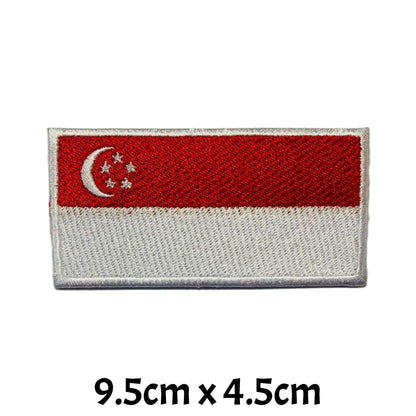 Singapore Flag Embroidered Patch Set, Iron-On or Sew-On Applique Badges, Rectangle Shield Round Heart Shapes, for Jackets, Backpacks, Hats, Uniforms and Various Sizes