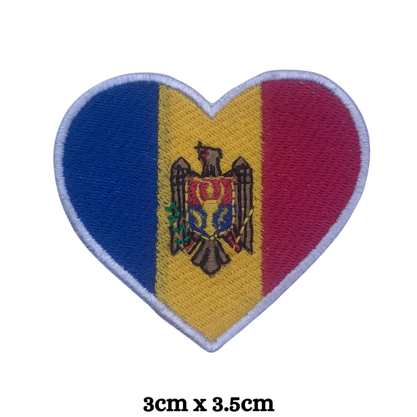 Moldova Flag Embroidered Patch Set, Iron-On or Sew-On Applique Badges, Rectangle Shield Round Heart Shapes, for Jackets, Backpacks, Hats, Uniforms and Various Sizes