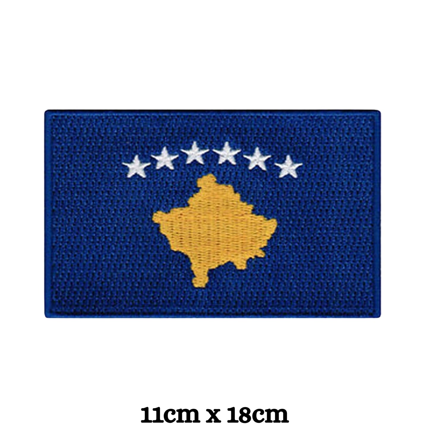Kosovo Flag Embroidered Patch Set, Iron-On or Sew-On Applique Badges, Rectangle Shield Round Heart Shapes, for Jackets, Backpacks, Hats, Uniforms and Various Sizes