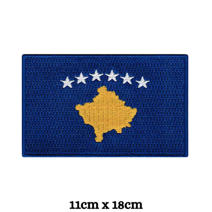 Kosovo Flag Embroidered Patch Set, Iron-On or Sew-On Applique Badges, Rectangle Shield Round Heart Shapes, for Jackets, Backpacks, Hats, Uniforms and Various Sizes