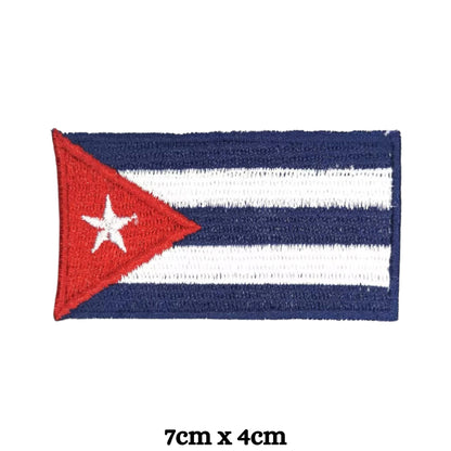 Cuba Flag Embroidered Patch Set, Iron-On or Sew-On Applique Badges, Rectangle Shield Round Heart Shapes, for Jackets, Backpacks, Hats, Uniforms and Various Sizes