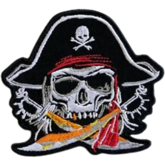 Pirate Skull with Hat and Swords Embroidery Iron-On Patches for Clothing Sew-On Applique for DIY Crafts Denim Jackets Jeans Backpacks