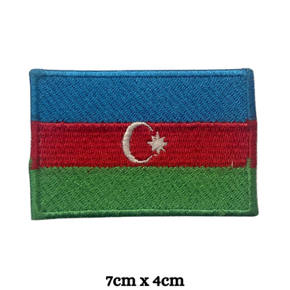 Azerbaijan Flag Embroidered Patches, Iron-On/Sew-On Applique, Shield, Round, Heart and Rectangle Flag Badges for Jackets, Bags, Uniforms, Various Sizes