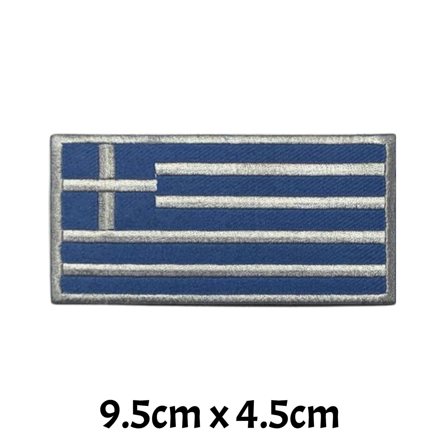 Greece Flag Embroidered Patch Set, Iron-On or Sew-On Applique Badges, Rectangle Shield Round Heart Shapes, for Jackets, Backpacks, Hats, Uniforms and Various Sizes