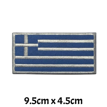 Greece Flag Embroidered Patch Set, Iron-On or Sew-On Applique Badges, Rectangle Shield Round Heart Shapes, for Jackets, Backpacks, Hats, Uniforms and Various Sizes