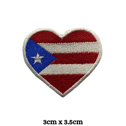 Puerto Rico Flag Embroidered Patch Set, Iron-On or Sew-On Applique Badges, Rectangle Shield Round Heart Shapes, for Jackets, Backpacks, Hats, Uniforms and Various Sizes