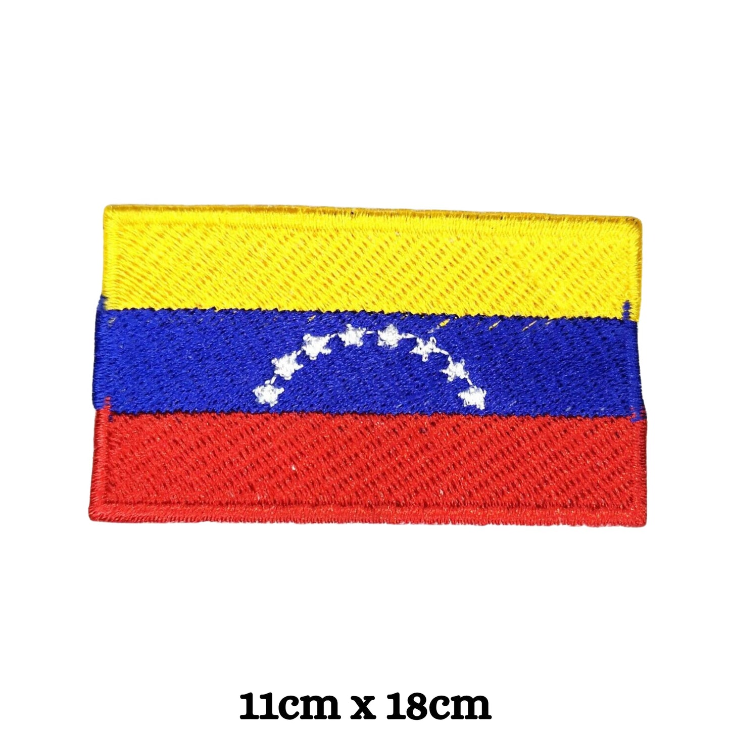 Venezuela Flag Embroidered Patch Set, Iron-On or Sew-On Applique Badges, Rectangle Shield Round Heart Shapes, for Jackets, Backpacks, Hats, Uniforms and Various Sizes