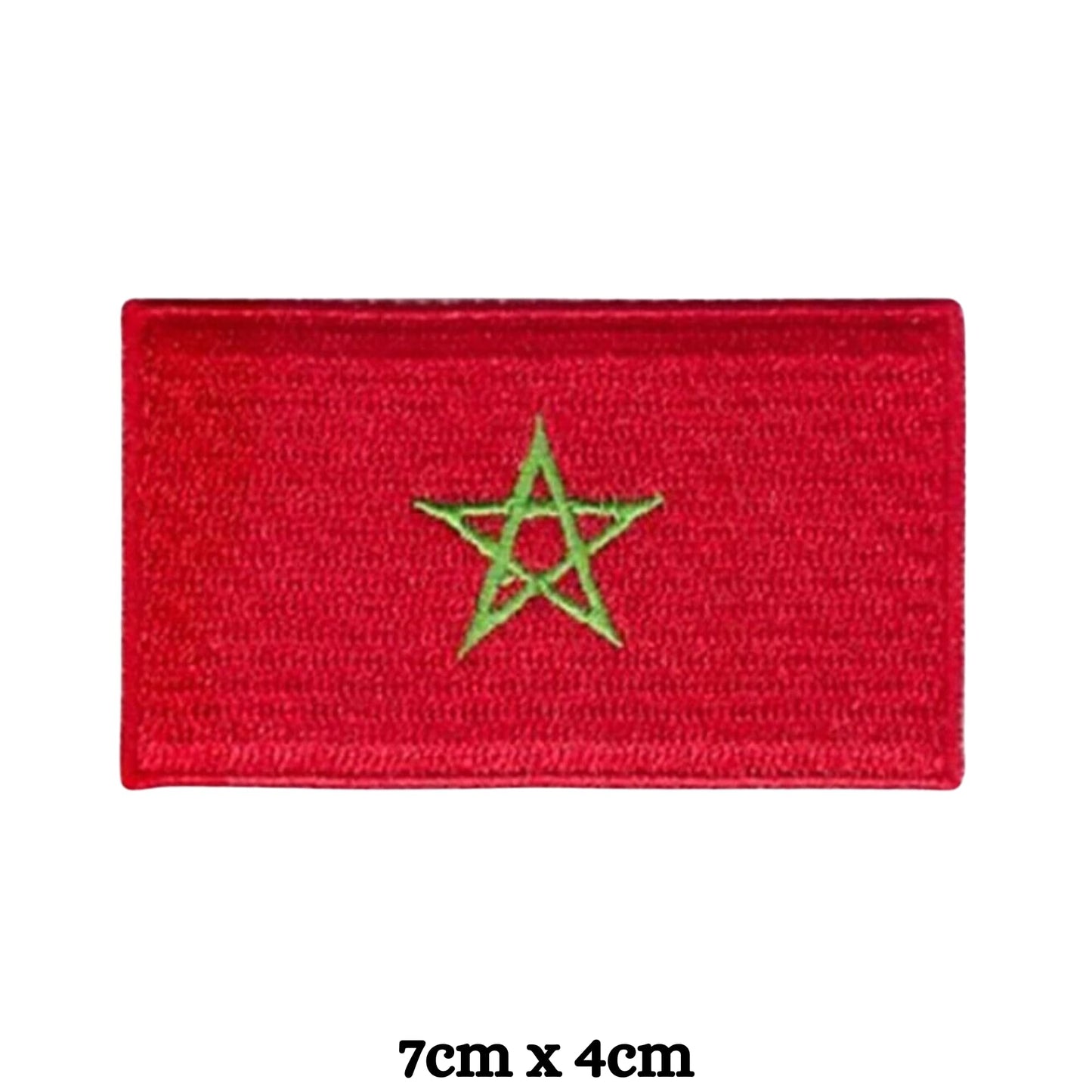 Morocco Flag Embroidered Patches, Iron-On/Sew-On Applique, Shield, Round, Heart and Rectangle Flag Badges for Jackets, Bags, Uniforms, Various Sizes