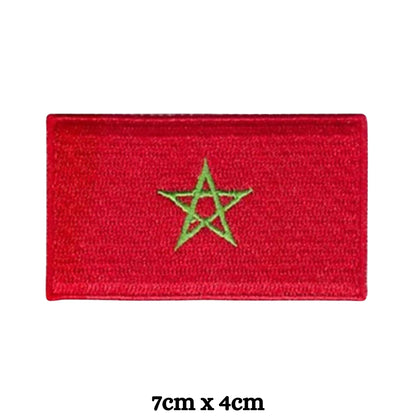 Morocco Flag Embroidered Patches, Iron-On/Sew-On Applique, Shield, Round, Heart and Rectangle Flag Badges for Jackets, Bags, Uniforms, Various Sizes