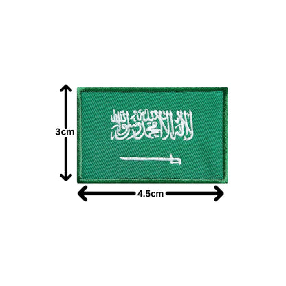 Saudi Arabia Flag Embroidered Patches, Iron-On/Sew-On Applique, Shield, Round, Heart and Rectangle Flag Badges for Jackets, Bags, Uniforms, Various Sizes