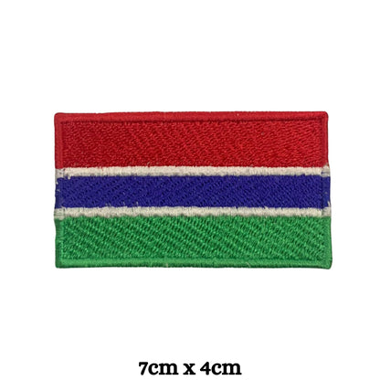 Gambia Flag Embroidered Patch Set, Iron-On or Sew-On Applique Badges, Rectangle Shield Round Heart Shapes, for Jackets, Backpacks, Hats, Uniforms and Various Sizes