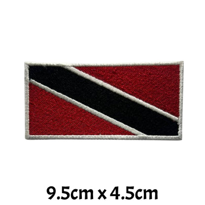 Trinidad and Tobago Flag Embroidered Patch Set, Iron-On or Sew-On Applique Badges, Rectangle Shield Round Heart Shapes, for Jackets, Backpacks, Hats, Uniforms and Various Sizes