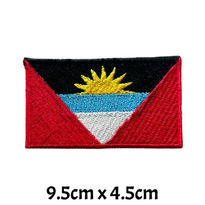 Antigua and Barbuda Flag Embroidered Patches, Iron-On/Sew-On Applique, Shield, Round, Heart and Rectangle Flag Badges for Jackets, Bags, Uniforms, Various Sizes