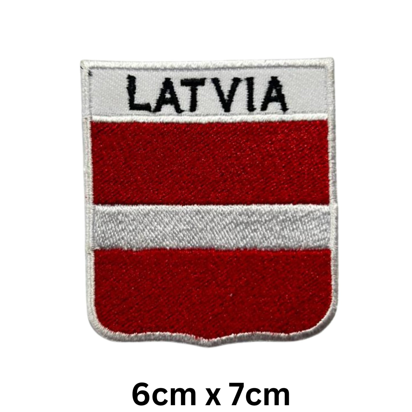 Latvia Flag Embroidered Patch Set, Iron-On or Sew-On Applique Badges, Rectangle Shield Round Heart Shapes, for Jackets, Backpacks, Hats, Uniforms and Various Sizes