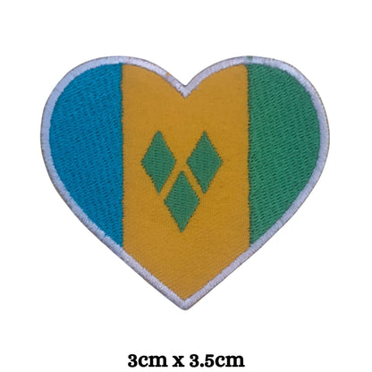 Saint Vincent Flag Embroidered Patch Set, Iron-On or Sew-On Applique Badges, Rectangle Shield Round Heart Shapes, for Jackets, Backpacks, Hats, Uniforms and Various Sizes